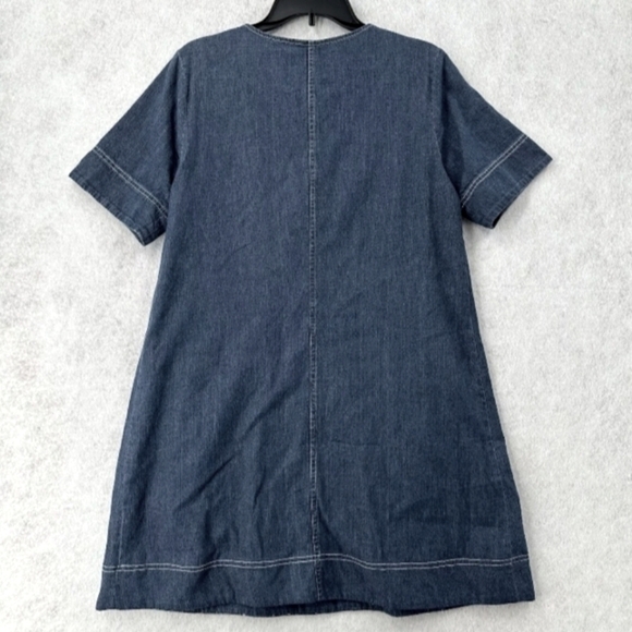 J JILL Denim Midi Crew Neck A Line Dress Pockets Buttons Size Small - Picture 3 of 4